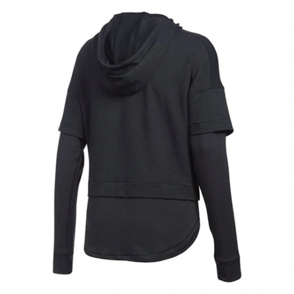 Under Armour Black Featherweight Fleece Layered Hoodie, Sz. M - Picture 4 of 4